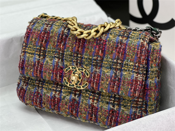 Chanel 19 Bag Tweed Gold Tone Multicolor AS1160