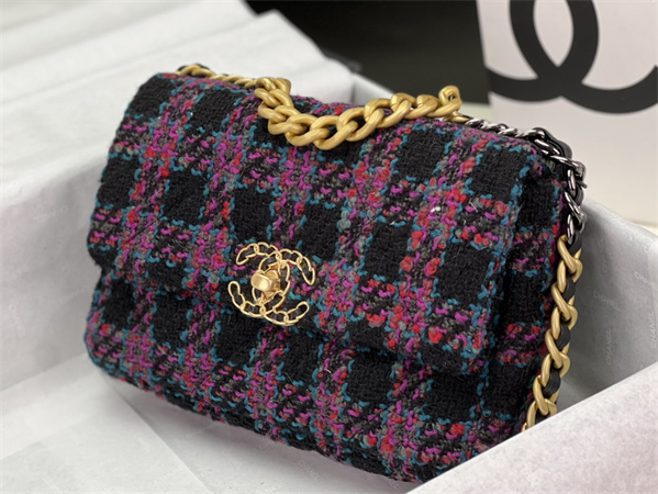 Chanel 19 Bag Tweed Gold Tone Multicolor AS1160