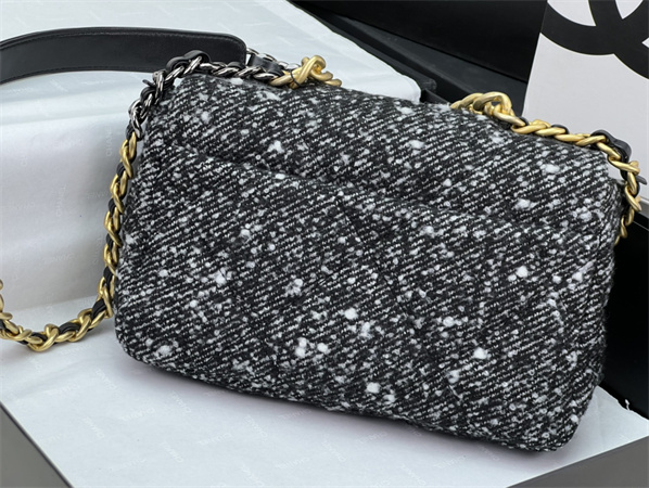 Chanel 19 Bag Tweed Gold Tone Black/White AS1160