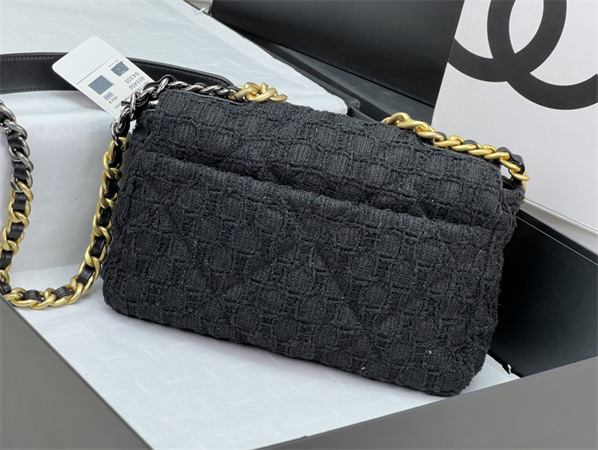 Chanel 19 Bag Tweed Gold Tone Black AS1160