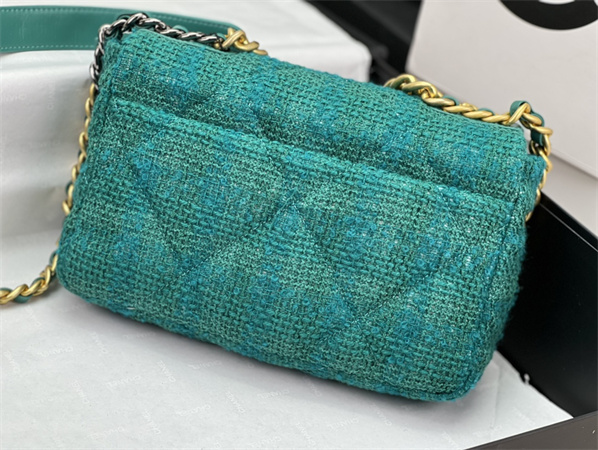 Chanel 19 Bag Tweed Gold Tone Green AS1160