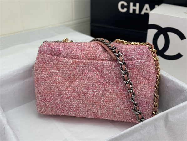 Large Chanel 19 Bag Tweed Gold Tone Multicolor AS1161