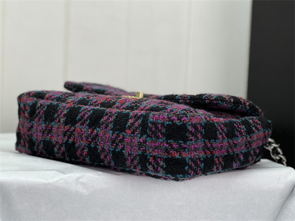 Large Chanel 19 Bag Tweed Gold Tone Multicolor AS1161