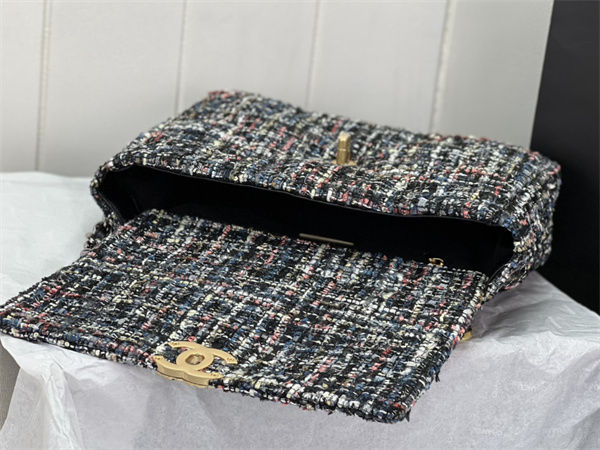 Large Chanel 19 Bag Tweed Gold Tone Multicolor AS1161