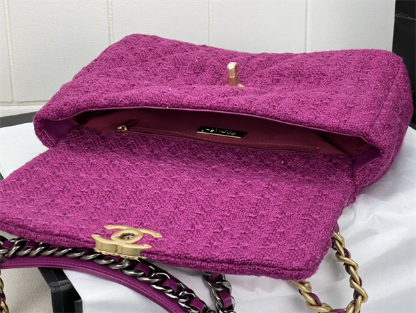 Large Chanel 19 Bag Tweed Gold Tone fuchsia AS1161