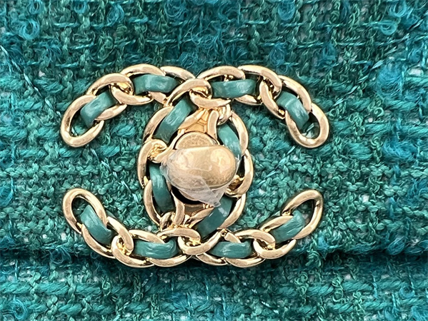 Large Chanel 19 Bag Tweed Gold Tone Green AS1161