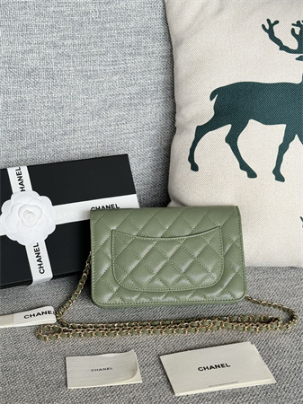 Chanel Wallet On Chain Grained Calfskin Gold Tone Metal Green AP0250