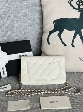 Chanel Wallet On Chain Grained Calfskin Silver Tone Metal White AP0250