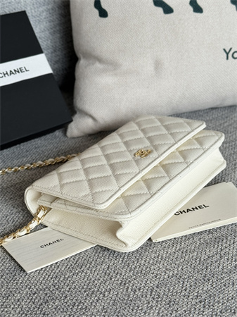 Chanel Wallet On Chain Grained Calfskin Gold Tone Metal White AP0250