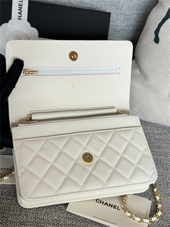 Chanel Wallet On Chain Grained Calfskin Gold Tone Metal White AP0250