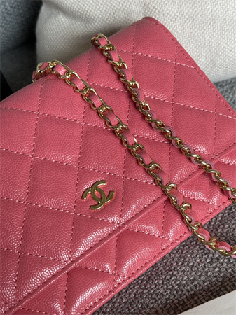 Chanel Wallet On Chain Grained Calfskin Gold Tone Metal Pink AP0250