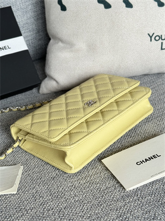 Chanel Wallet On Chain Grained Calfskin Silver Tone Metal Yellow AP0250