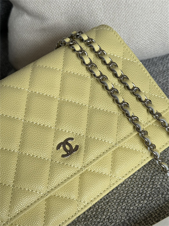 Chanel Wallet On Chain Grained Calfskin Silver Tone Metal Yellow AP0250