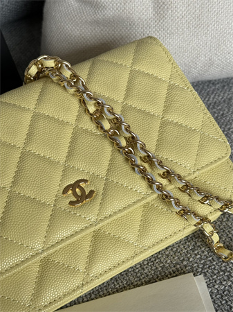 Chanel Wallet On Chain Grained Calfskin Gold Tone Metal Yellow AP0250