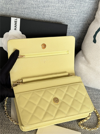 Chanel Wallet On Chain Grained Calfskin Gold Tone Metal Yellow AP0250