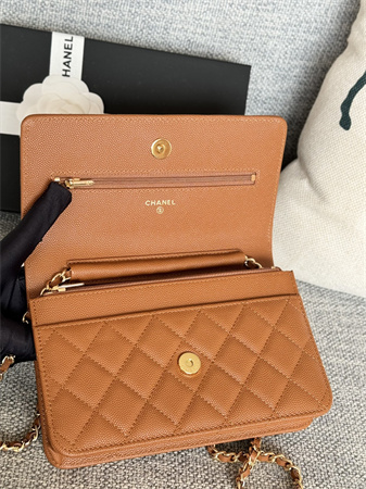 Chanel Wallet On Chain Grained Calfskin Gold Tone Metal Brown AP0250