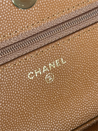 Chanel Wallet On Chain Grained Calfskin Gold Tone Metal Brown AP0250