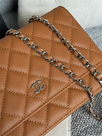 Chanel Wallet On Chain Grained Calfskin Silver Tone Metal Brown AP0250