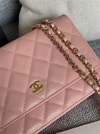 Chanel Wallet On Chain Grained Calfskin Gold Tone Metal Pink AP0250