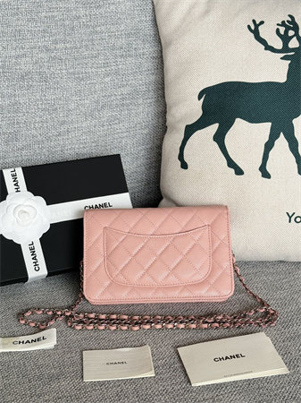 Chanel Wallet On Chain Grained Calfskin Silver Tone Metal Pink AP0250