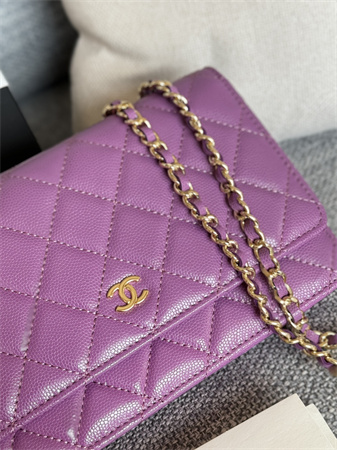 Chanel Wallet On Chain Grained Calfskin Gold Tone Metal Purple AP0250