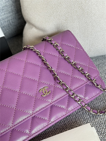 Chanel Wallet On Chain Grained Calfskin Silver Tone Metal Purple AP0250