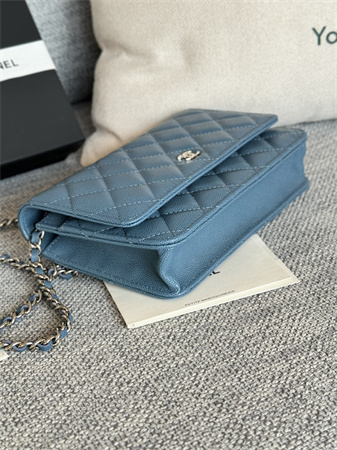 Chanel Wallet On Chain Grained Calfskin Silver Tone Metal Blue AP0250
