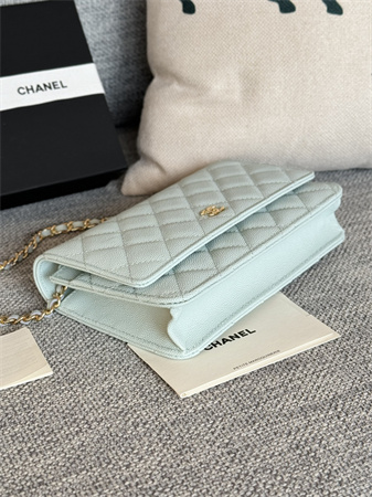 Chanel Wallet On Chain Grained Calfskin Gold Tone Metal Pale Blue AP0250