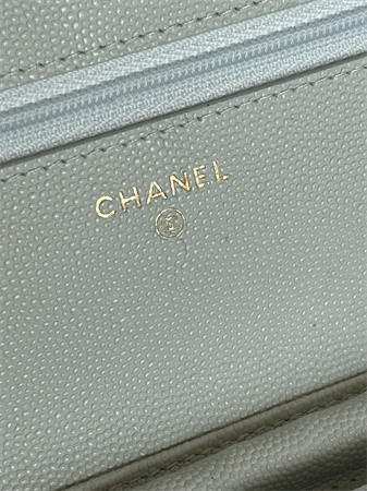 Chanel Wallet On Chain Grained Calfskin Gold Tone Metal Pale Blue AP0250