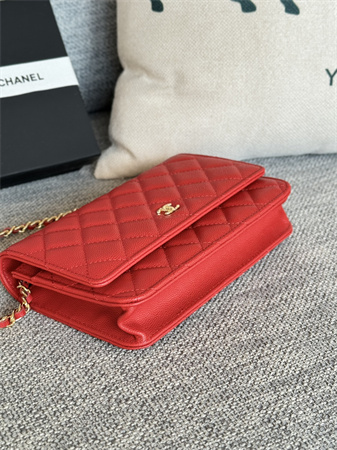 Chanel Wallet On Chain Grained Calfskin Gold Tone Metal Red AP0250