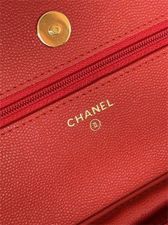 Chanel Wallet On Chain Grained Calfskin Gold Tone Metal Red AP0250