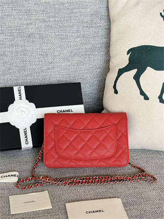 Chanel Wallet On Chain Grained Calfskin Silver Tone Metal Red AP0250