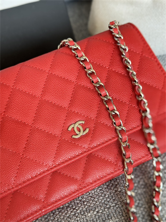Chanel Wallet On Chain Grained Calfskin Silver Tone Metal Red AP0250