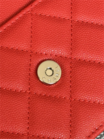 Chanel Wallet On Chain Grained Calfskin Silver Tone Metal Red AP0250