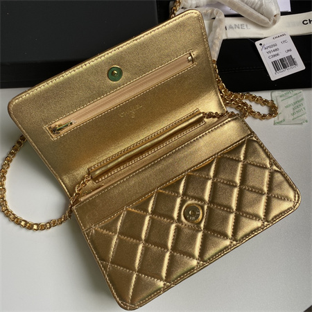 Chanel Wallet On Chain Lambskin Gold Tone Metal Gold AP0250