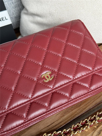 Chanel Wallet On Chain Lambskin Gold Tone Metal Burgundy AP0250