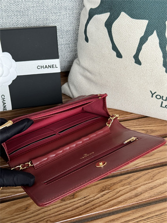 Chanel Wallet On Chain Lambskin Gold Tone Metal Burgundy AP0250