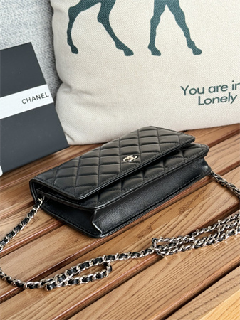 Chanel Wallet On Chain Lambskin Silver Tone Metal Black AP0250