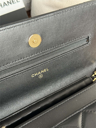 Chanel Wallet On Chain Lambskin Gold Tone Metal Black AP0250