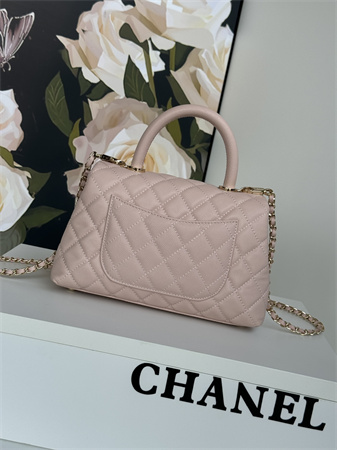 Chanel Small Coco Handle Bag Grained Calfskin Lt Gold Metal Pink A92990