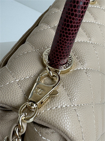 Chanel Small Coco Handle Bag Grained Calfskin Lt Gold Metal Beige A92990