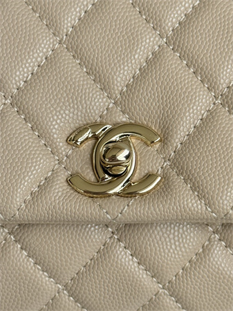 Chanel Small Coco Handle Bag Grained Calfskin Lt Gold Metal Beige A92990