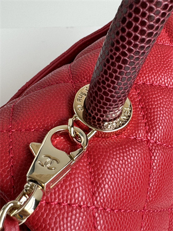 Chanel Small Coco Handle Bag Grained Calfskin Lt Gold Metal Red A92990