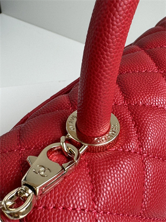Chanel Small Coco Handle Bag Grained Calfskin Lt Gold Metal Red A92990