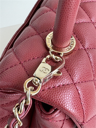 Chanel Small Coco Handle Bag Grained Calfskin Lt Gold Metal Burgundy A92990