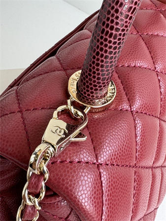 Chanel Small Coco Handle Bag Grained Calfskin Lt Gold Metal Burgundy A92990