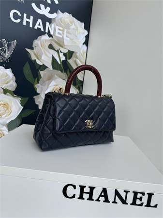 Chanel Small Coco Handle Bag Grained Calfskin Lt Gold Metal Black A92990