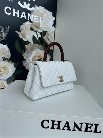 Chanel Small Coco Handle Bag Grained Calfskin Lt Gold Metal White A92990