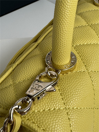 Chanel Small Coco Handle Bag Grained Calfskin Lt Gold Metal Yellow A92990