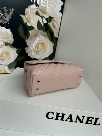 Chanel Small Coco Handle Bag Grained Calfskin Lt Gold Metal Pink A92990